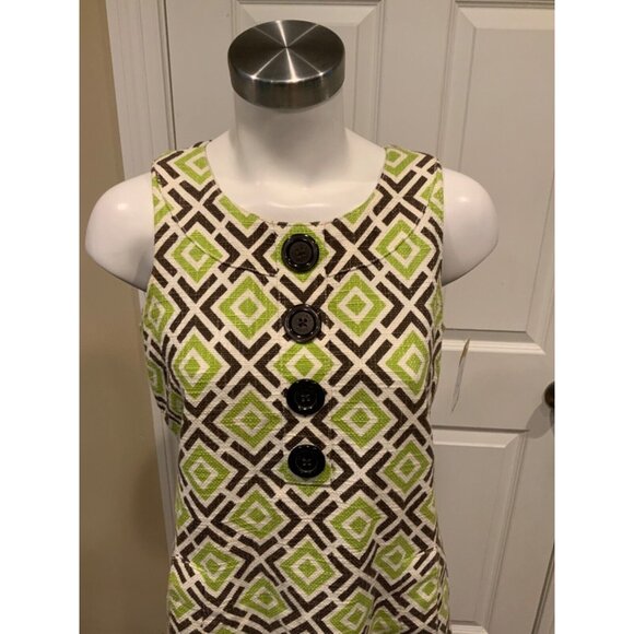 Michael Kors Green & Brown Geometric Button Front Shift Dress, Size 8 - Picture 2 of 6
